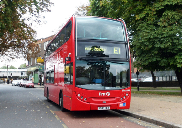 Route E1, First London, DN33588, SN09CEY, Ealing Broadway