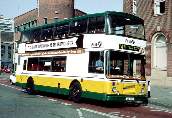 Route 14A, First Leicester 91, E91HNR, Leicester