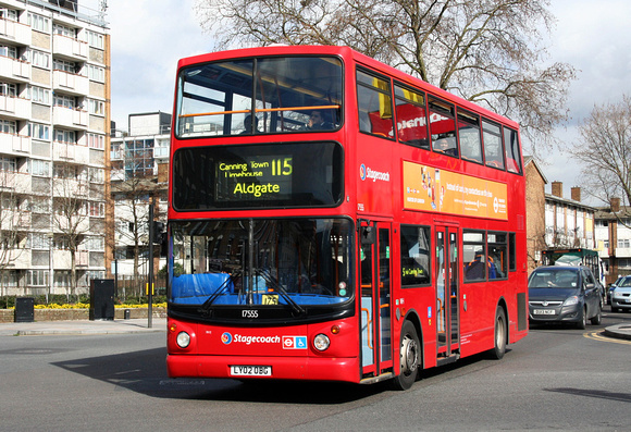Route 115, Stagecoach London 17555, LY02OBG, Canning Town