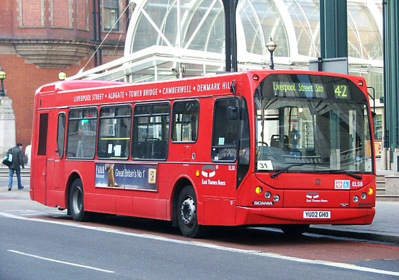 Route 42, East Thames Buses, ELS8, YU02GHO, Liverpool Street