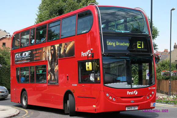 Route E1, First London, DN33588, SN09CEY, Ealing