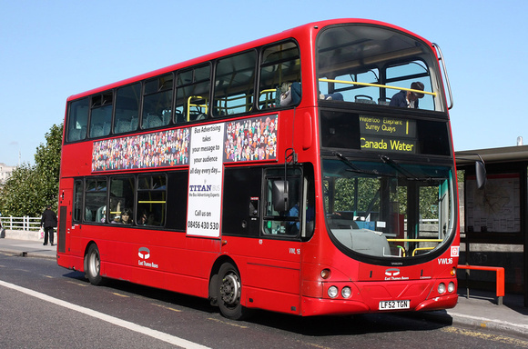Route 1, East Thames Buses, VWL16, LF52TGN, Waterloo Bridge