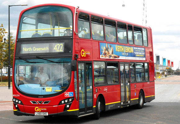 Route 422, Go Ahead London, WVL374, LX60DXE, North Greenwich