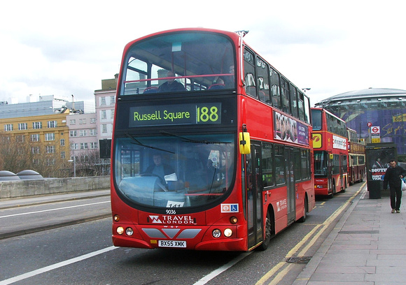 Route 188, Travel London 9036, BX55XMK, Waterloo Bridge