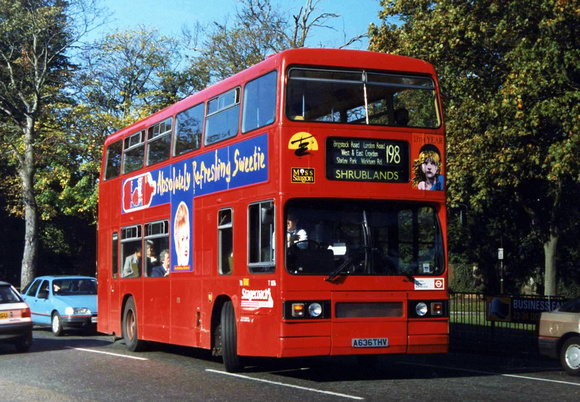 Route 198, Stagecoach London, T1036, A636THV, Shirley