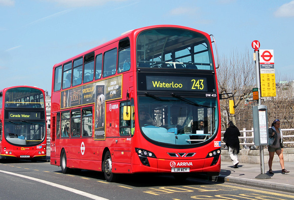 Route 243, Arriva London, DW423, LJ11ACY, Waterloo Bridge