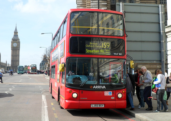 Route 159, Arriva London, VLA160, LJ55BSY, Westminster Bridge
