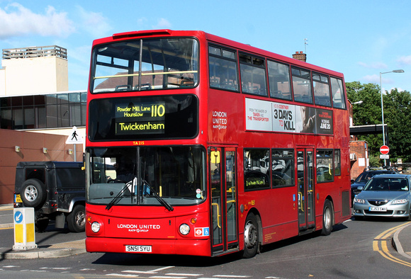 Route 110, London United RATP, TA215, SN51SYU, West Middlesex Hospital