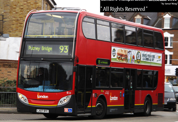 Route 93, London General, E58, LX07BYC, Wimbledon
