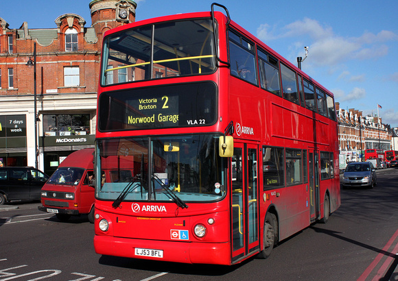 Route 2, Arriva London, VLA22, LJ53BFL, Brixton