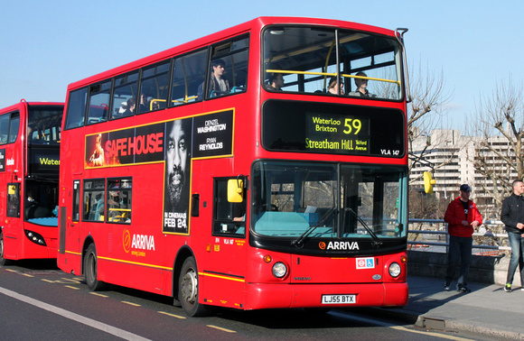 Route 59, Arriva London, VLA147, LJ55BTX, Waterloo Bridge