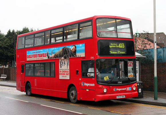 Route 103, Stagecoach London 17343, X343NNO, Romford