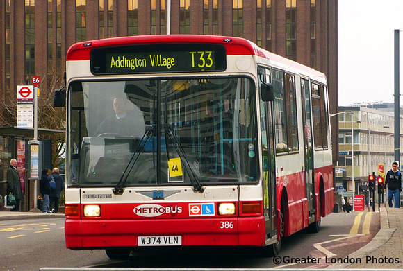 Route T33, Metrobus 386, W374VLN, East Croydon