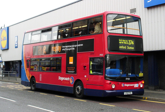Route 374, Stagecoach London 17433, LX51FKG, Romford