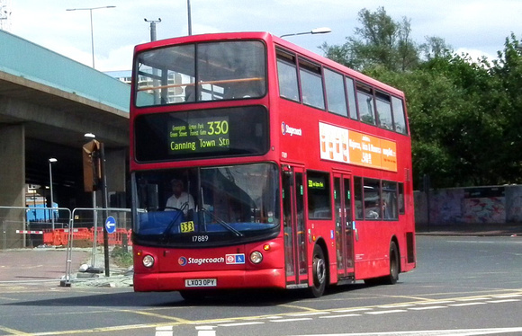 Route 330, Stagecoach London 17889, LX03OPY, Canning Town