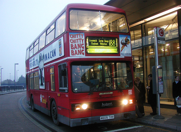 Route 188, London Central, T1005, A605THV, North Greenwich